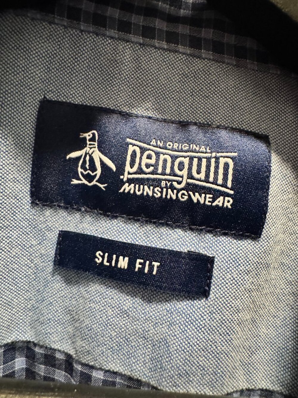 Original Penguin Men’s XL Slim Fit Blue Check Button Down Shirt